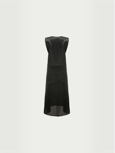Deep navy sleeveless layered button down dress