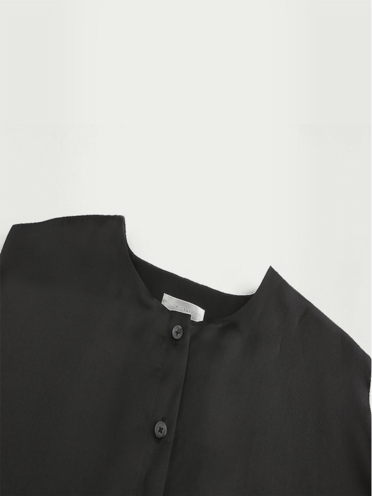Deep navy sleeveless layered button down dress