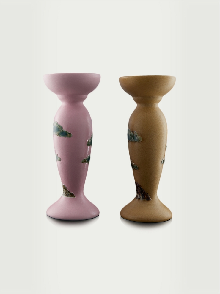 Pink embossed pine and cypress vase