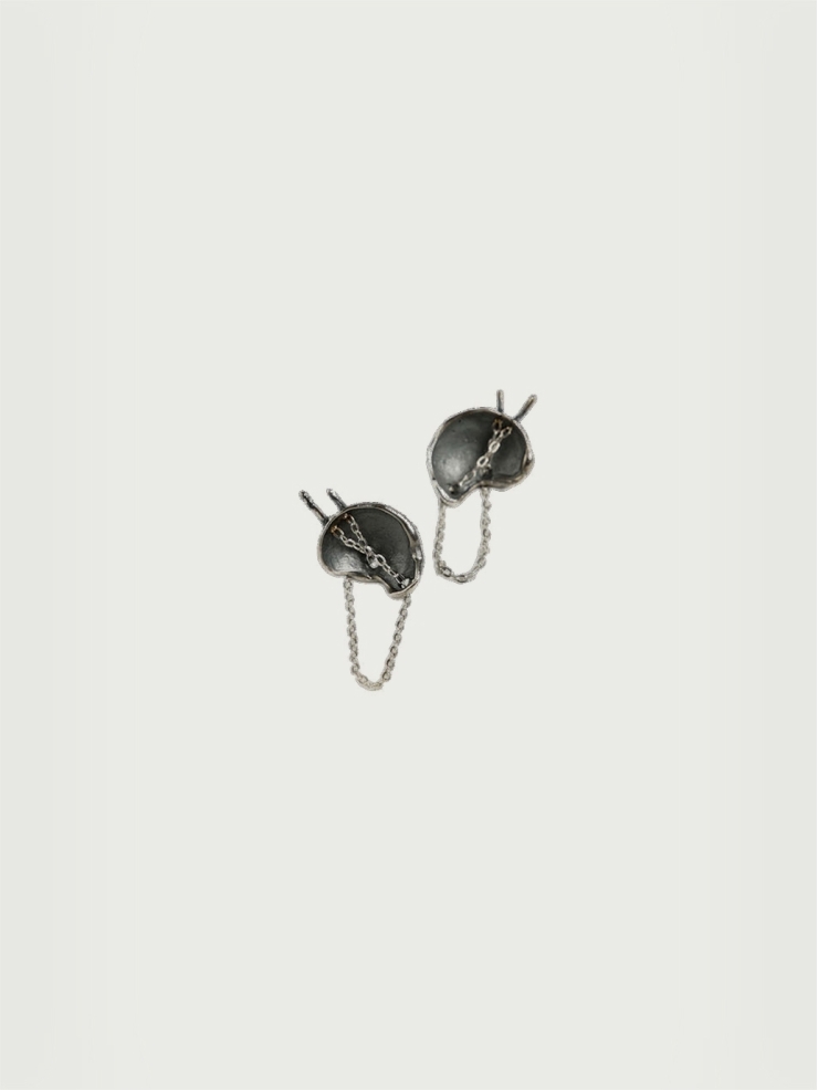 Black Eggshell Silver Earrings