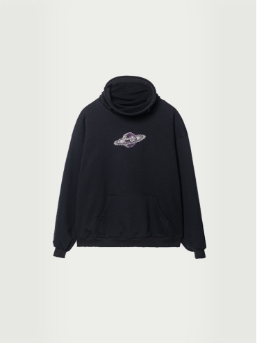 Space collar hoodie with beaded plant