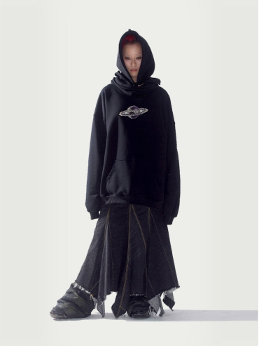 Space collar hoodie with beaded plant