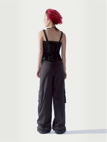 Gray V-waist cargo sweatpants