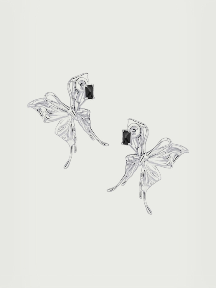 Liquefied butterflies earrings with black zircon