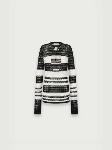 Black/white stripe crochet top