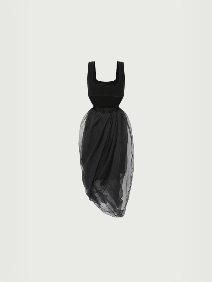 Black organza twisted hem dress