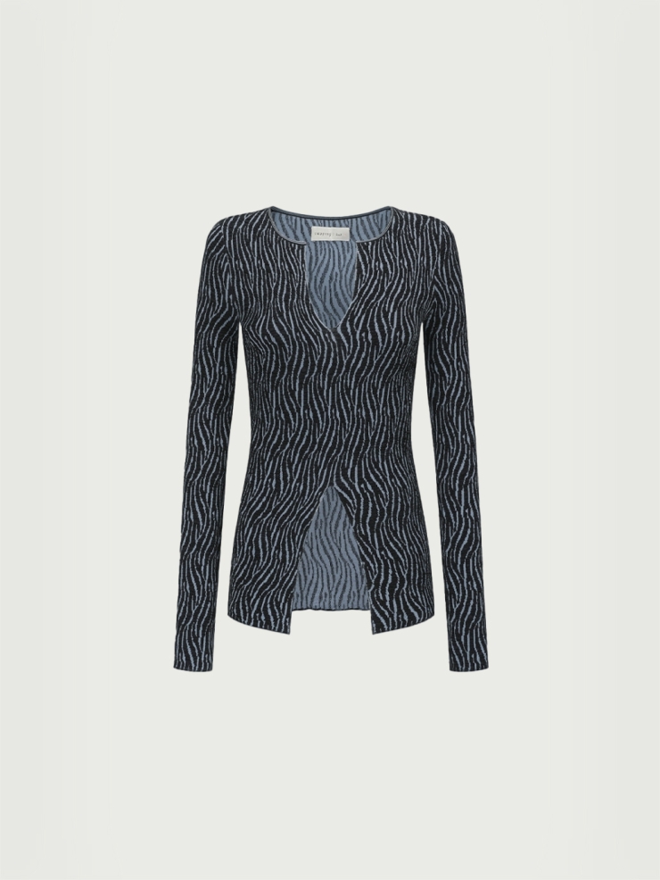 Navy bubble yarn classic knit top