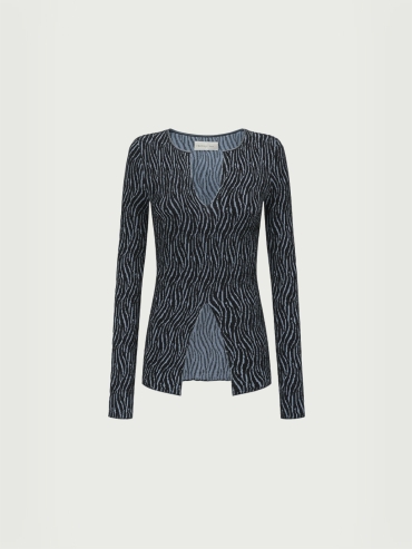 Navy bubble yarn classic knit top