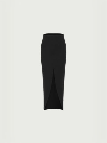 Black wool skirt with front slit