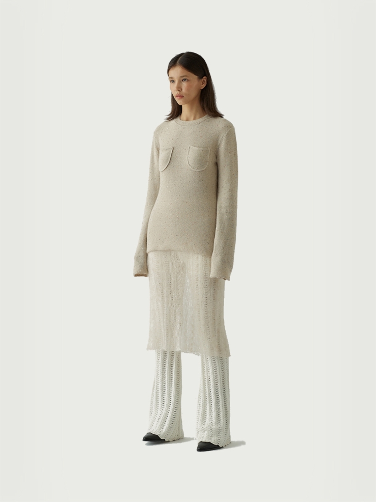[FINAL SALE] Light apricot striped eyelet straight pants