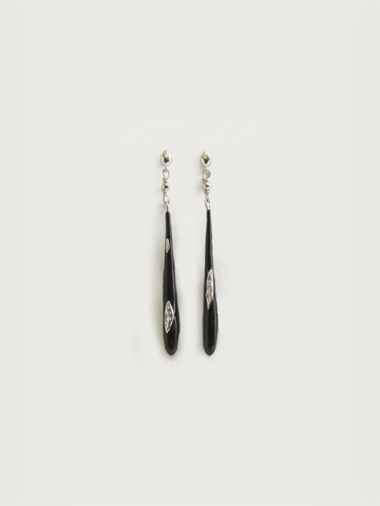 Black and Enamel Silver Teardrop Earrings
