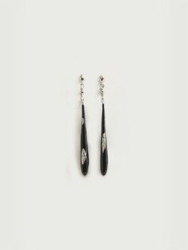 Black and Enamel Silver Teardrop Earrings