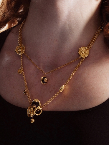 Black gold agate multi layer necklace