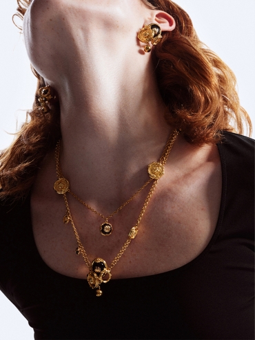 Black gold agate multi layer necklace