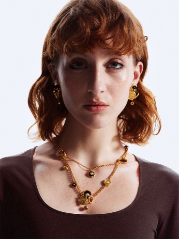 Black gold agate multi layer necklace