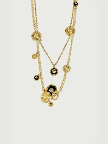 Black gold agate multi layer necklace