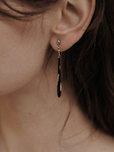 Black and Enamel Silver Teardrop Earrings