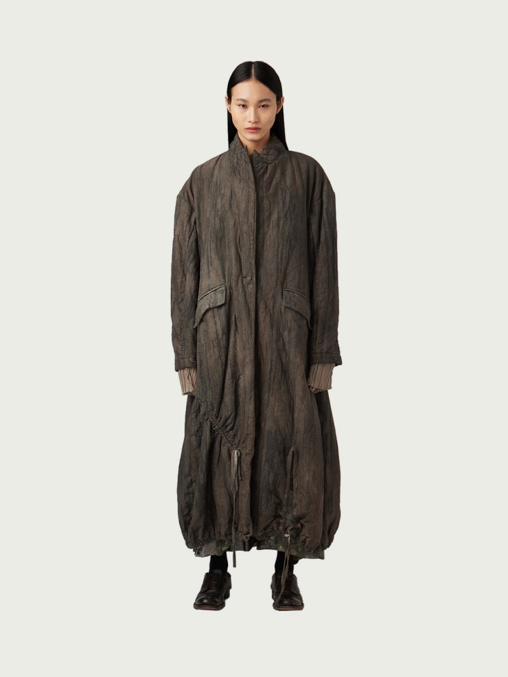 Dyed Padded Drawstring Long Coat