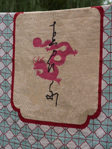 Red and green coiling dragon blanket