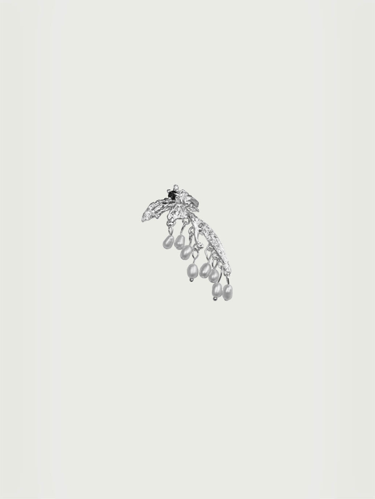 Silver butterfly ear clip with beads - single