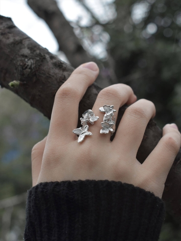 Silver flock of butterflies ring