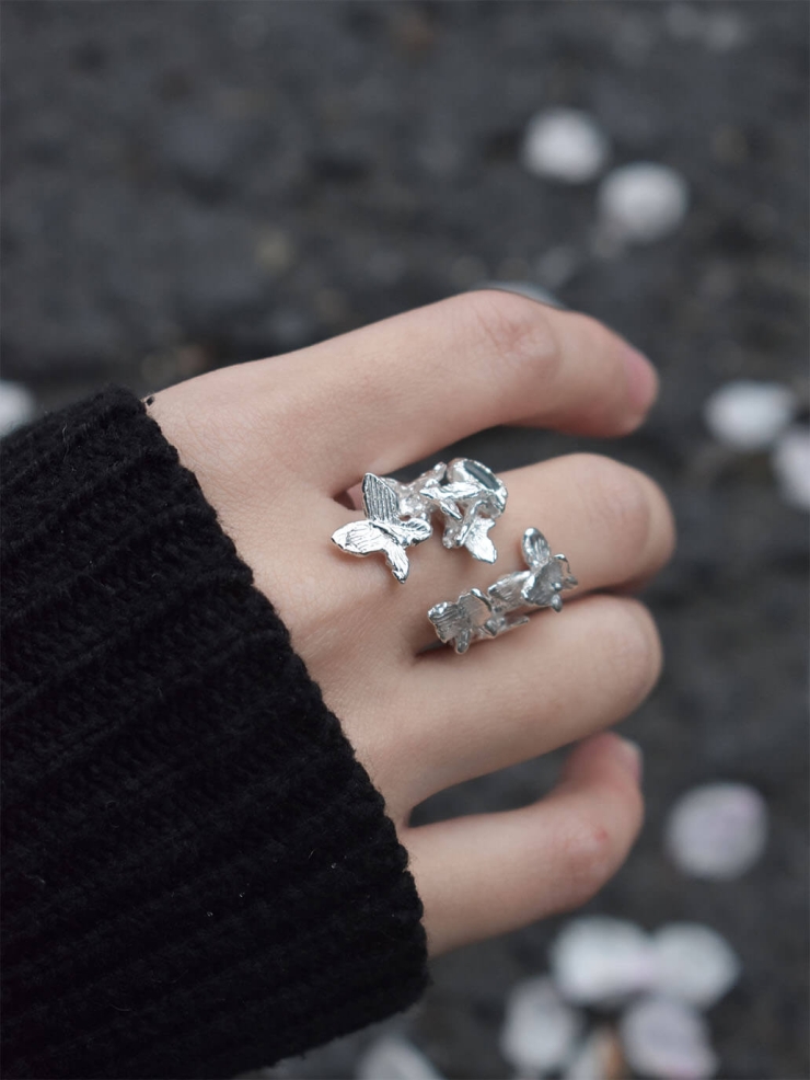 Silver flock of butterflies ring