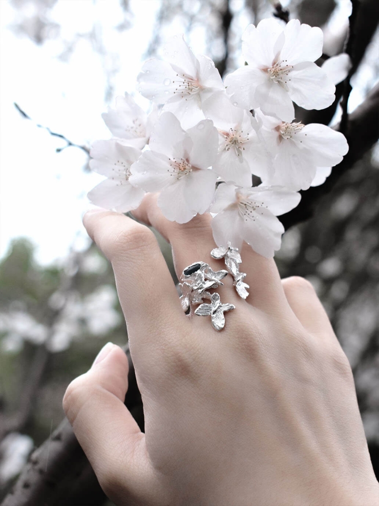 Silver flock of butterflies ring
