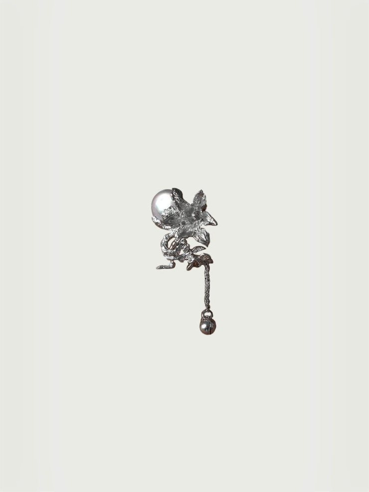 Silver cymbidium earring - single