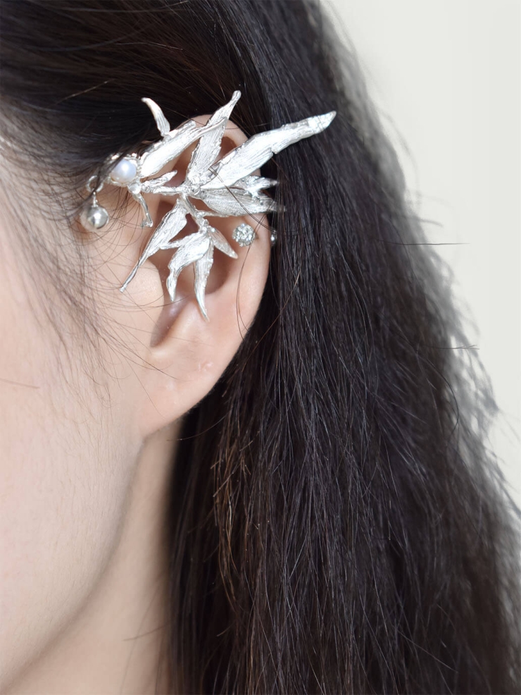 Silver bamboo ear clip - single