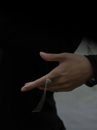 Silver carved ring with chain