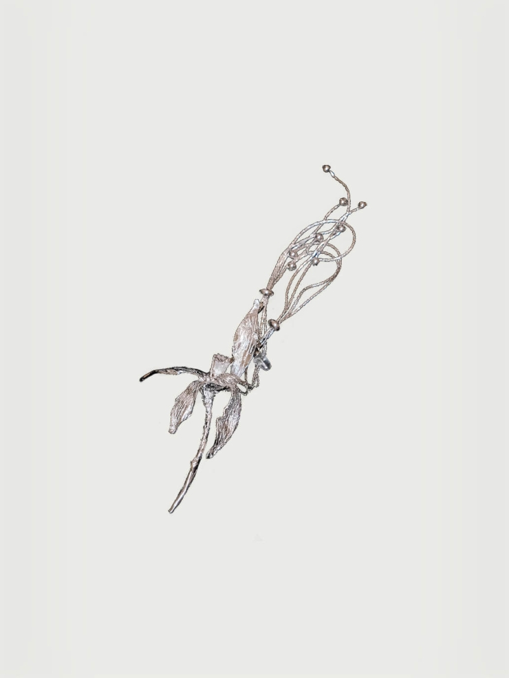 Silver leaves earring with tassel - single