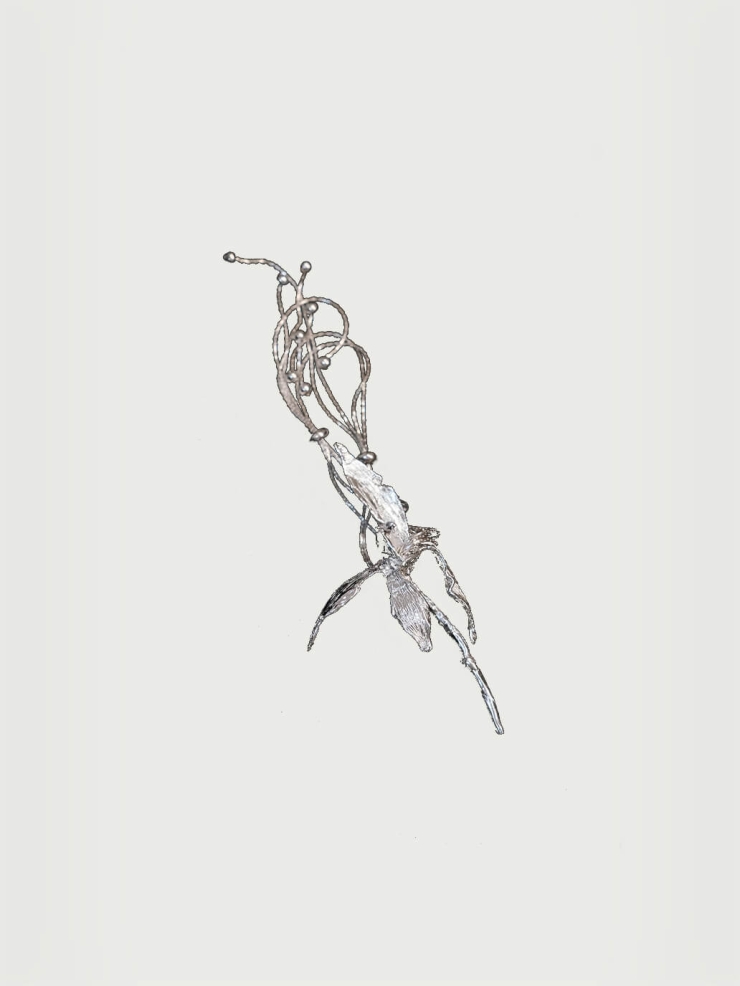 Silver leaves earring with tassel - single