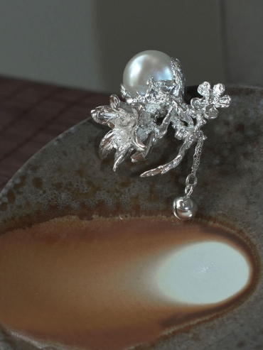 Silver orchid earring - single