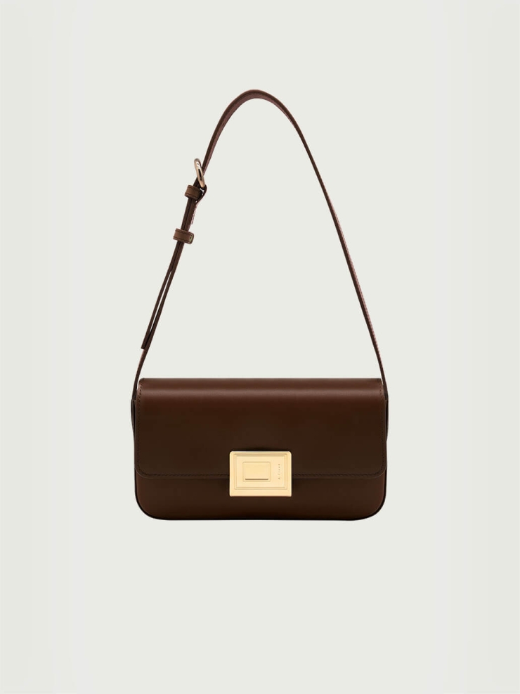 Chocolate Small Book Lock Baguette Bag