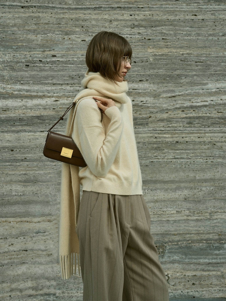 Chocolate Small Book Lock Baguette Bag