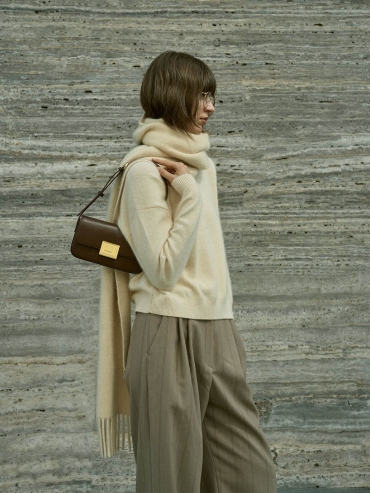 Chocolate Small Book Lock Baguette Bag