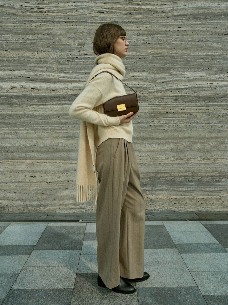Chocolate Small Book Lock Baguette Bag