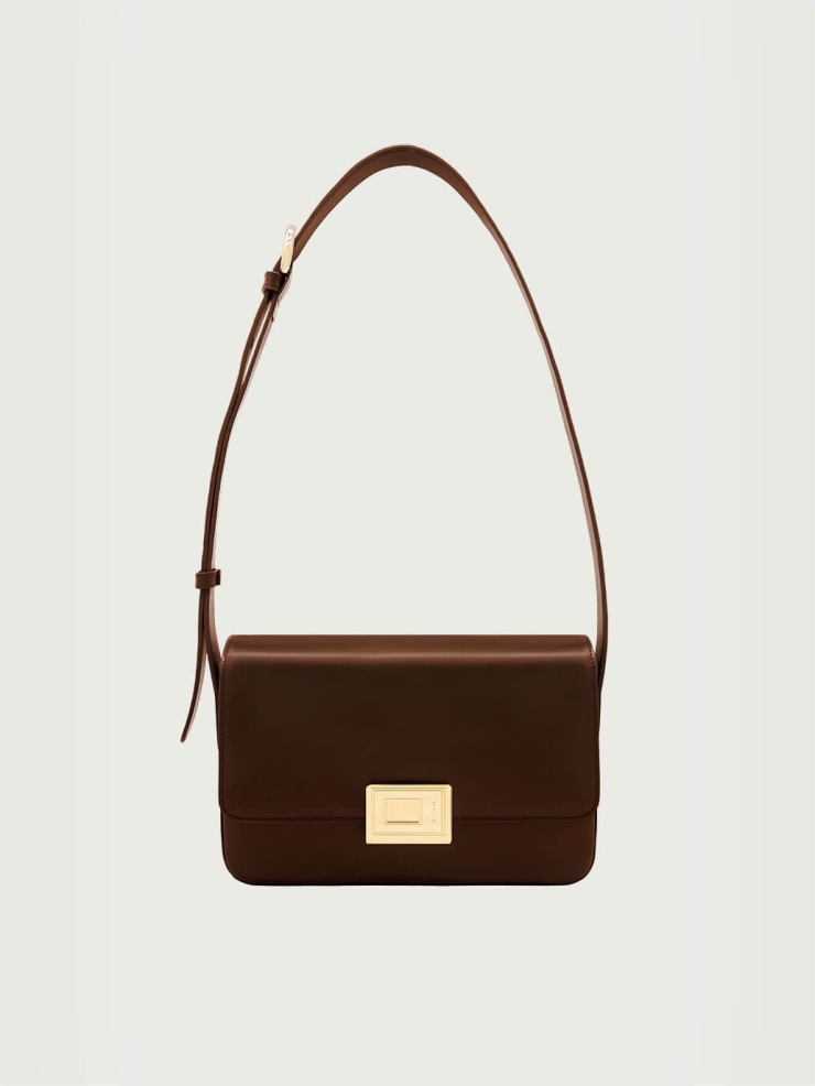 Chocolate Big Book Lock Baguette Bag