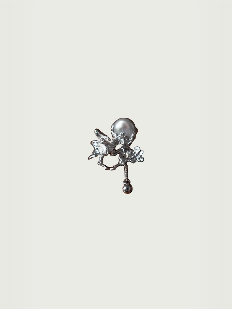 Silver orchid earring - single