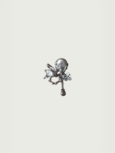 Silver orchid earring - single