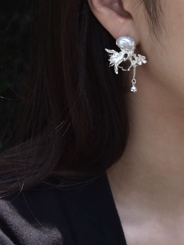 Silver orchid earring - single