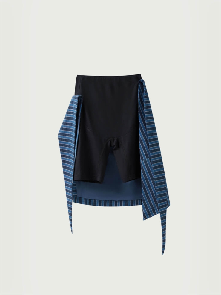 Black and blue tights with onepiece apron