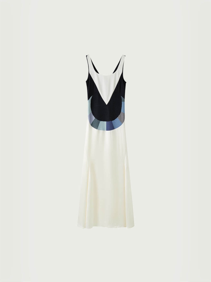 White long dress mixed with knit fabric
