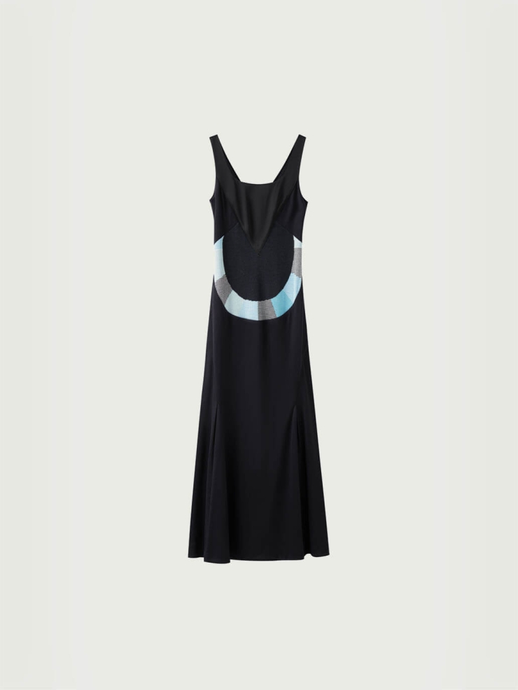 Black long dress mixed with knit fabric