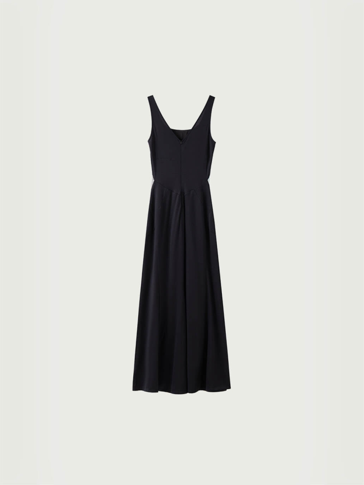 Black long dress mixed with knit fabric