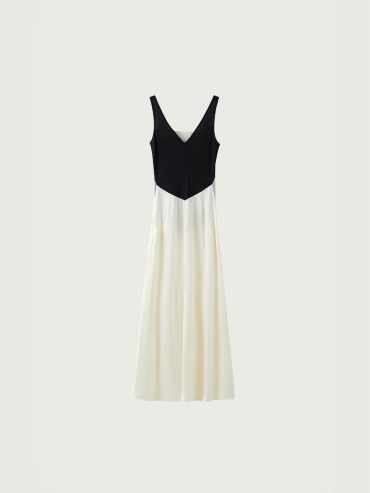White long dress mixed with knit fabric