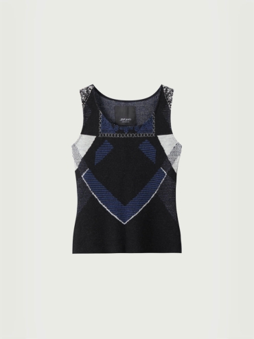 Mixed black knit tanktop with traditional geometric pattern