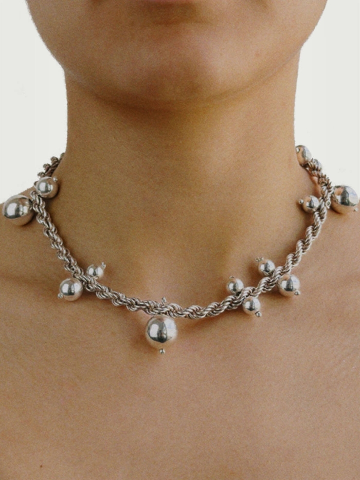 Necklace with silver chain and silver ball