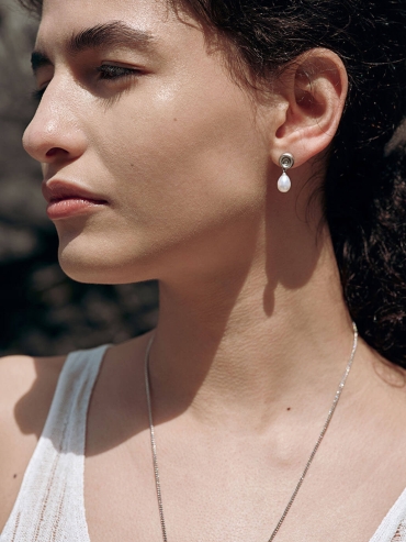 White Shell Small Drop Stud Earrings