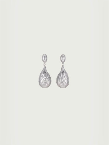 White Pleated Shell Drop Stud Earrings